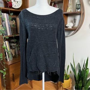 Grey Wide Neck Knit Sweater! Unique details on back!
